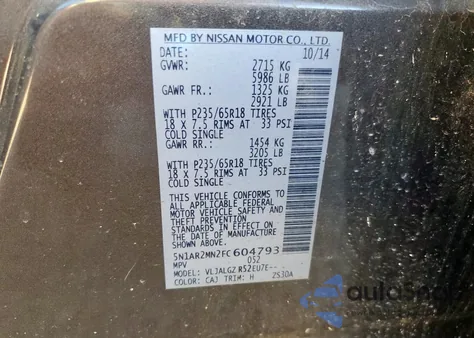 2015 Nissan Pathfinder S z USA, uszkodzony, nr VIN 5N1AR2MN2FC604793